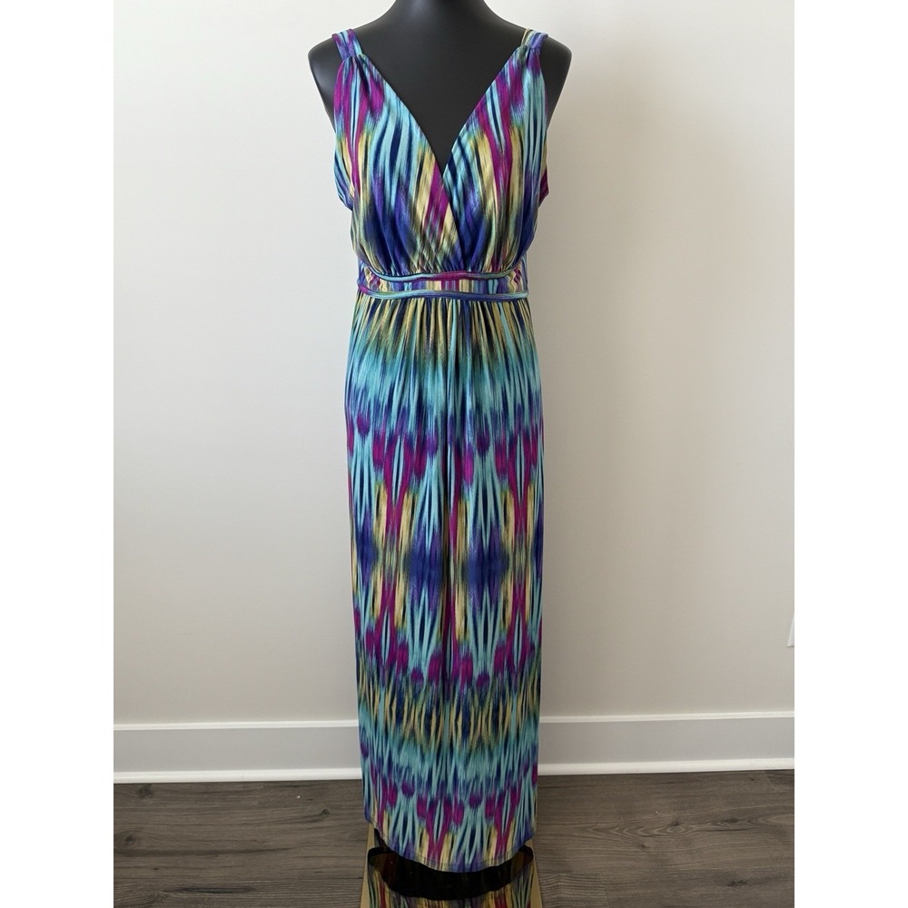John Paul Richard Women's Maxi Dress XL Multicolor V-Neck Stretch NWOT